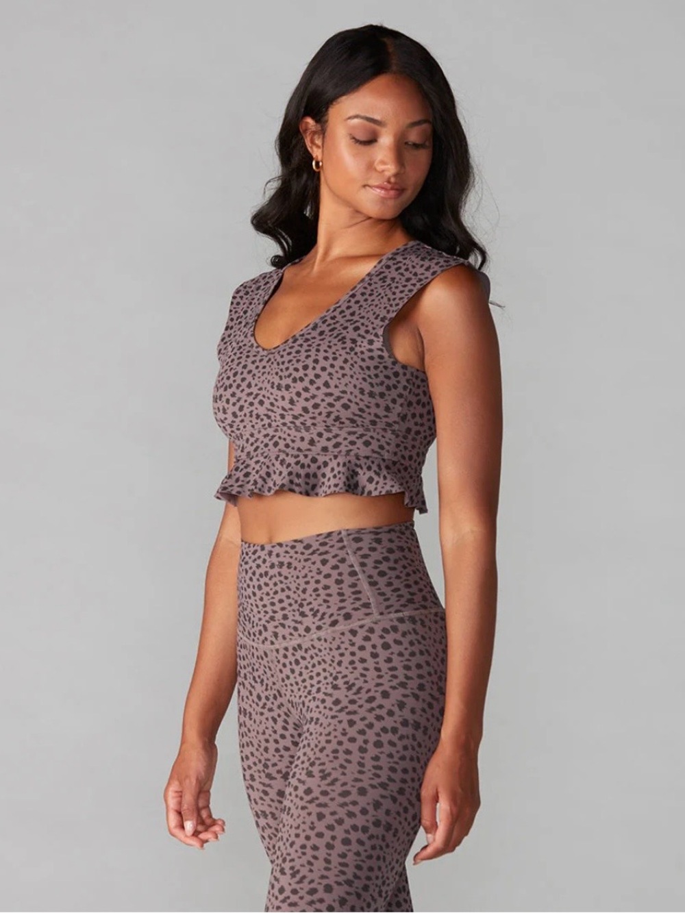 TAVI Dusk Lynx Flutter Bra Leopard Print Activewear Crop Top Size L